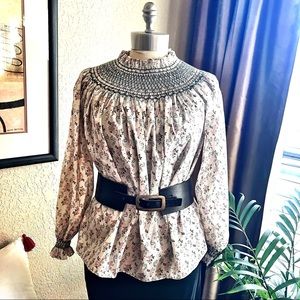 NWOT Dondola x Pencil Paper PP Colab Hand Smocked Cotton Floral Peasant Blouse